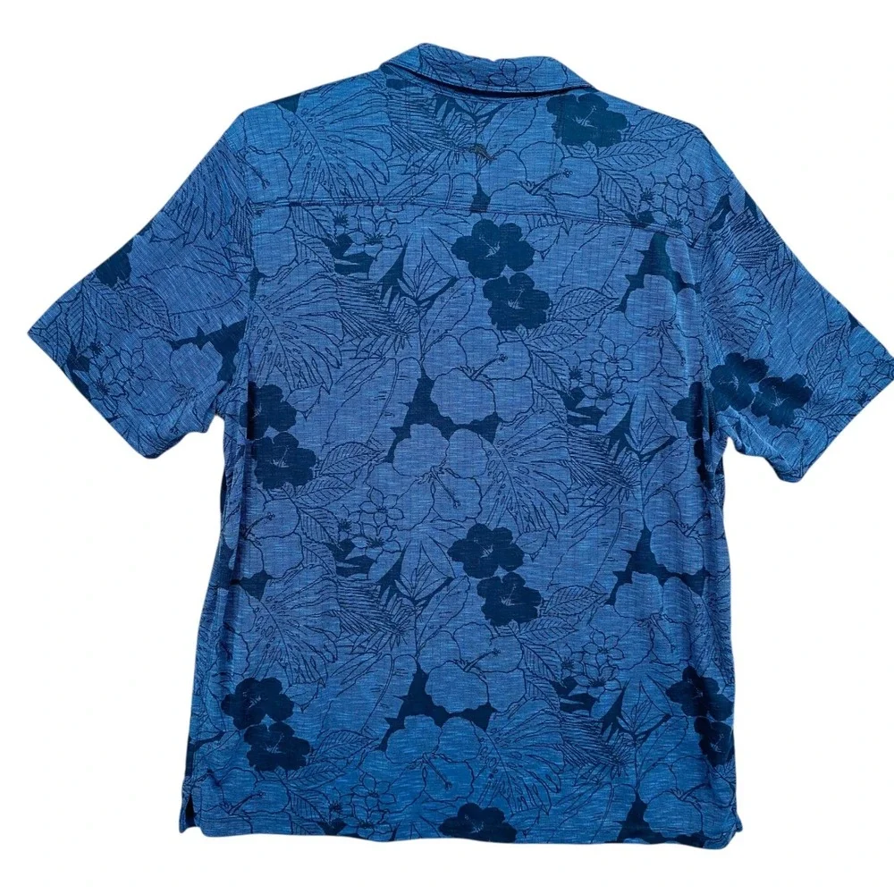 Tommy Bahama Penn University Blue Floral Tropical Polo‎ Shirt Mens XXL Tencel